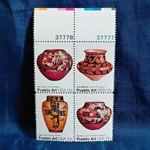 Uncirculated USA 1977 Pueblo Art-Pottery Block of Four 13 Cent Stamps!!